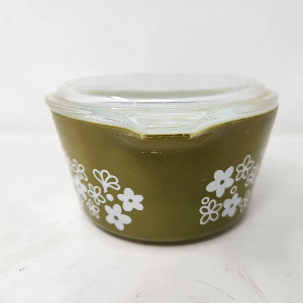 Vintage Pyrex 473-B Spring Blossom Green Crazy Daisy 1 Qt Casserole Dish Lid